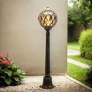Stehleuchte außen IP43 Kupfer E27 115 cm Glas Aluminium Rustikal Wegeleuchte Hof Terrasse - Kupfer