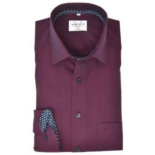 MARVELIS Businesshemd Businesshemd - Modern Fit - Langarm - Einfarbig - Bordeaux rot 42