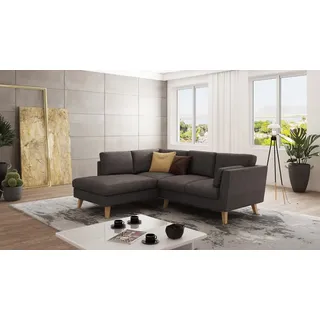 s-style möbel Ecksofa mit Holzfüßen Hannah aus Braun - Khaki Luxusmicrofaser
