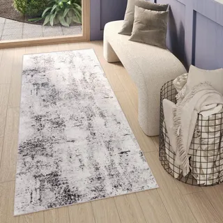 TAPISO Sky Teppichläufer Kurzflor Modern Beige Grau Hellgrau Vintage Meliert Verwischt Design Wohnzimmer Schlafzimmer 3D Optik ÖKOTEX 80 x 300 cm
