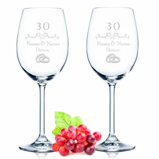 GRAVURZEILE Leonardo Weingläser mit Gravur - Perlenhochzeit 30 Jahre - Personalisiert mit Namen & Datum - Geschenk für Sie & Ihn zur Hochzeit Verlobung Jahrestag - Farbe: Daily