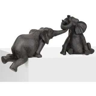 moritz Deko Elefanten Figur Set aus schwarzem Resin - 2er-Set Elefanten-Figuren mit Rüsselspiel - 40 x 12 x 25 cm und 20 x 21 cm - Tierfiguren modern Regal,