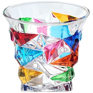 TITA-DONG Handbemalte Whiskygläser, Kreative Bunte Trinkgläser, Einzigartige Weingläser, Mundgeblasene Altmodische Glasbecher-Trinkgläser für Scotch Rum Bourbon(Diamant/2Stk)