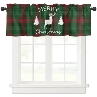 Surwin Bistrogardine Coffee Break Scheibengardine Küchengardine mit Rote Weihnachten Motiven, Kurzgardine Wohnzimmer Landhaus Càfe Gardinen Moderne Kurz Vorhang (137x45cm,rote Fruchtrebe)