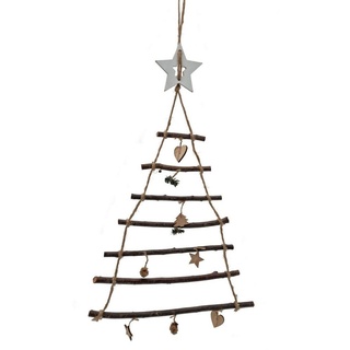 Spetebo Dekobaum Holz Weihnachtsbaum 7 Äste mit Stern Spitze - 70cm (Komplettset, 1 St., Zierschmuck-Anhänger (fest angebracht), naturbelassene und moderne Wanddekoration beige