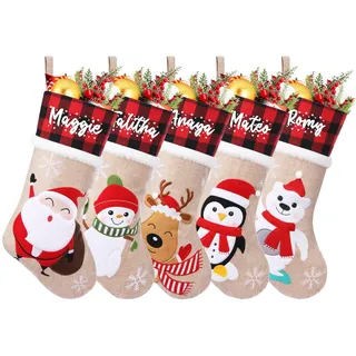 NIBESSER Weihnachtsstrumpf mit Namen Weihnachtsdeko Christmas Stockings Hängende Strümpfe Weihnachten Geschenktasche Personalisierte Xmas Socken Familie Kinder Junge Mädchen