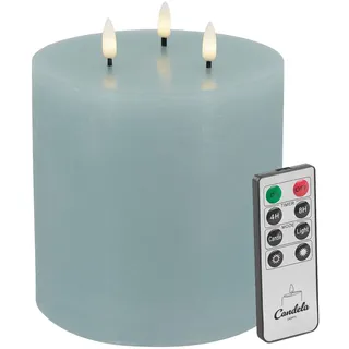 Candela Lights LED Kerze 3-Docht H:15xØ15cm Summer Blue rustic Stumpenkerze Echtwachs mit Fernbedienung & Timerfunktion Flammenlose flackernde LED-Kerze mehrstufig dimmbar