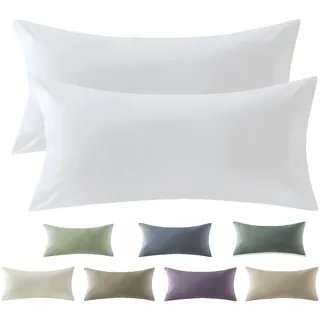 SOULFUL Satin Kissenbezug 40x80 Baumwolle Kissenbezüge 2 Teilig Weiß | Satin Kissenbezüge 2 Teilig mit Reißverschluss,ÖkoTex Zertifiziert, Weich und Bequem