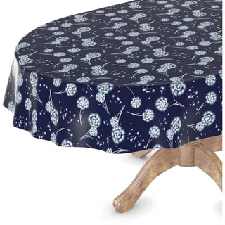 ANRO Tischdecke Wachstuchtischdecke Pusteblumen abwaschbar, Textillook, Schnittkante blau Oval | 140 cm x 200 cm x 0.25 mm