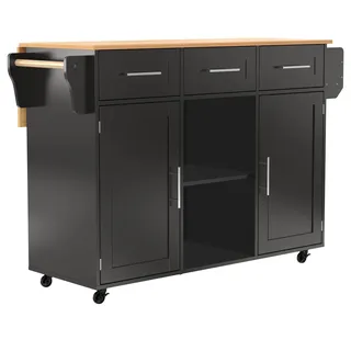 Okwish Küchenwagen mit Klappbarer Arbeitsplatte Rollen Ablagetür Esszimme 139x46x91cm Schwarz