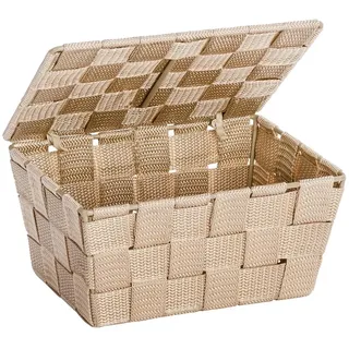 WENKO Aufbewahrungskorb mit Deckel Adria Beige - Badkorb, Polypropylen, 19 x 10 x 14 cm, Beige
