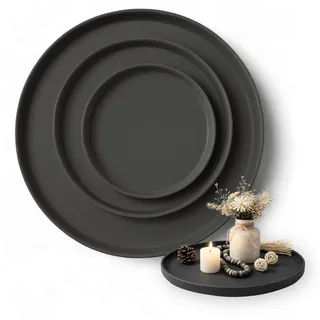 LIVLIG Dekotablett Deko Tablett, Serviertablett rund für Weihnachtsdeko & Adventskranz (Set, 3er Set), robust, pulverbeschichtet, modern, Ø 25 cm, 30 cm und 40 cm schwarz