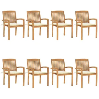 furnicato Gartenstuhl 8er Gartenstuhl-Set Naturholz 60x57,5x90 cm Cremeweiß (8 St), Stapelbare Sitzgruppe mit Kissen und witterungsbeständigem Holz weiß 60 cm x 90 cm x 57.5 cm