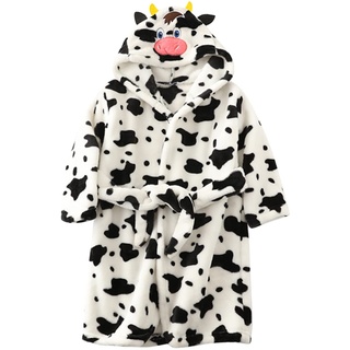Colorful 【Kühe】 Kinder Bademantel mit Kapuze Nachtwäsche, Baby Kleinkind Nachthemd Flanell Pyjamas Verdicken Plüsch Cartoon Handtuch für Jungen Mädchen 1-8 Jahre alt (Cow, 1-2 Years)