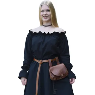 Battle-Merchant Mittelalter Langarm Carmenbluse aus Baumwolle für Damen | schulterfreie langärmlige Boho Bluse S-XXL | Halloween Karneval Kostüm (Schwarz, M) - M