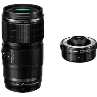Olympus M.Zuiko Digital Ed 90 mm F3,5 Makro Pro Tele-Objektiv, Ultra-Makro, Kompatibel Mit Olympus Kameras + MC 20 Telekonverter für M.ZUIKO DIGITAL 40–150 mm 1:2,8 PRO
