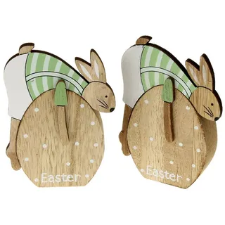 Macosa Home Osterei 2er Set Holzei Braun Grün 10 cm Osterhase Dekoei Holz Oster Deko Ei (Deko-Figur Ostern Osterdekoration, Oster-Dekoration Tischdeko), Osterdeko Holzei Holzosterei grün