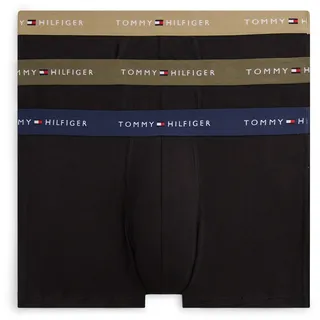 Trunk, Herren, Gr. L (52), 3 Stk., schwarz (arm grn, wdg blu, ptch blu), Webqualität, Obermaterial: 95% Baumwolle, 5% Elasthan, TOMMY HILFIGER UNDERWEAR, körpernah, Unterhosen, Körpernahe Passform mit elastischem Bund