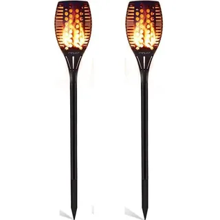 Solarfackeln Für Außen Flackernd 2er Set - 80cm Hohe Ausführung, 96 LED, Solarfackeln Für Außen Flackernd Dämmerung Bis Morgen Flackern, IP65 Wasserdichte