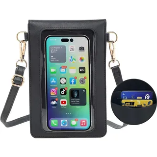 AnsTOP Kleine Crossbody-Handy-Geldbörse für Damen, transparente Umhängetasche für Damen, Mini-Handytasche, 01 Tasche/Schwarz