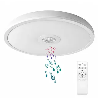 AIHONKON wasserdichte LED Deckenleuchte, mit Bluetooth Lautsprecher,28 Zentimeter,18 Watt,2700K-6500K dimmbare Musiklampe, RGB Farbwechsel Licht mit Fernbedienung, für Badezimmer,Schlafzimmer