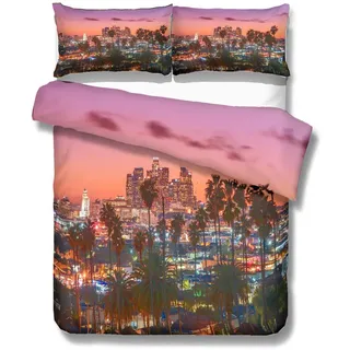 Bettwäsche Set Europa Modern Vereinigtes Königreich Vereinigten Staaten Stadt 3D Bild New York Los Angeles Chicago Philadelphia London Schöne Nachtansicht Bettbezug Kissenbezug 135 x 200 cm
