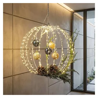 Home-trends24.de LED Kugelleuchte LED Kugel Groß Weihnachten Silber Warmweiß Kugelleuchte Deko, LED fest integriert