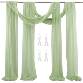 2 Stück Hochzeitsbogen Vorhang Querbehang, 75x600cm Hochzeit Bogen Sheer Vorhänge Hintergrund Hochzeit Tüll Chiffon Voile Heiratsantrag Deko für Fotografie Party (Grün)