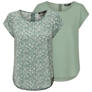 ONLY T-Shirt Damen Top ONLVIC Regular Fit (2-tlg) Basic Kurzarm Tee Shirt mit Rundhalsausschnitt grün 38