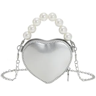 GALPADA Niedliche Herz-Geldbörse Mini-Herzform Abend-Clutch-Tasche Hochzeitsfeier Crossbody-Handtasche Für Mädchen (Silber) - 10.5X8.5CM