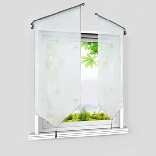 HeichkelL Voile Scheibengardinen Schmetterling Muster Transparente Bistrogardine mit Quaste Fenster Kurzstore Blumenmotiv Küche Tunnelzug 1 Stück Sand BxH 40x60 cm