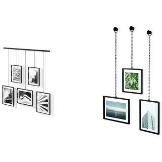 Umbra Exhibit Foto Collage Bilderrahmen – Flexibles Bilderrahmen-Set & Fotochain Bilderrahmen, 3-teiliges Wandrahmen-Set und Wanddekoration für 10 x 10 und 10 x 15 cm Bilder, Glas, Metall, Schwarz