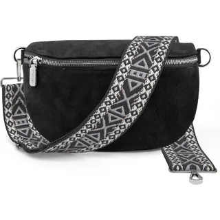 ARTVALL - Umhängetasche Wildleder Tasche Handtasche Velours Bauchtasche Klein mit Schultergurt Design Taschenband abnehmbar verstellbares Riemen Crossbody Bag Echt Ledertasche Damen mit Reißverschluss - Tasche - Schwarz
