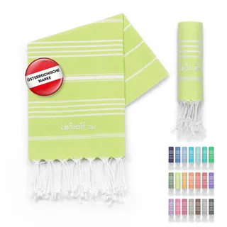 LeStoff Hamamtuch Gästehandtuch, 100% Bio-Baumwolle, 50x100cm, Limettengrün | Handtuch für Bad, Gesicht, Sport, Reise, Camping – vorgewaschen, nachhaltig, leicht, kompakt, saugstark und schnelltrocknend