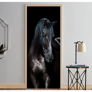 Türtapete Selbstklebend Tierisches Schwarzes Pferd 80 X 200 Cm Türtapete Selbstklebend Türposter,Fototapete Selbstklebend 3D Pvc Türaufkleber Diy Türbild,Türfolie Poster Tapete - Türwandaufkleber