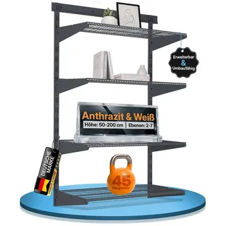 BOOMET Wandregal Metall Regal mit Drahtboden · 28 Varianten, 60 21-tlg., Bausatz · für Ankleide, Vorratsraum, Büro, Garage, Keller & Werkstatt 60 cm x 200 cm x 30 cm