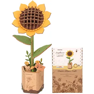 rowood 3D Holzpuzzle Sonnenblume, DIY Blumenmodellbausatz | Künstliche Holzblumen, für Erwachsene und Teens, Heimdeko & Geschenk Fans