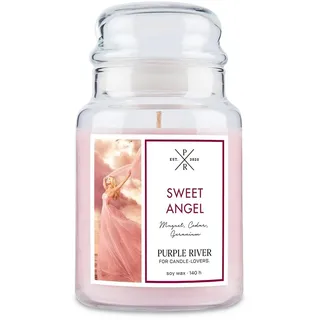 Purple River Große Duftkerze im Glas mit Deckel | Sweet Angel | Duftkerze Dezent | Kerzen lange Brenndauer | Sojawachskerze | Raumduft für Zuhause