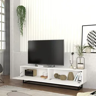[en.casa] Nolven TV-Lowboard 180 x 46,5 x 31,5 cm Weiß Metall/Spanplatte