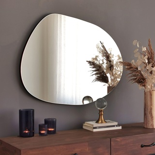 Gozos Moderner Industrial Denia Spiegel - Wandspiegel mit 2,2 cm hölzerner Unterseite und inklusive Montagematerial - Maße 65 x 48 - Asymmetrischer Spiegel ideal als Dekorationsobjekt