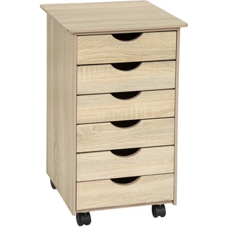 Rollcontainer aus Holz 65x36x40cm - Holz hell, Eiche Sonoma