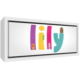 Little Helper Leinwand mit Rahmen aus Massivholz Weiß illustrativen Stil Bunt mit dem Namen Mädchenname Lily 19 x 46 x 3 cm kleine
