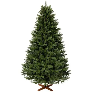 Fairytrees Künstlicher Weihnachtsbaum FT29, Nordmanntanne Premium, mit braunem Stamm und Echtholz Baumständer grün 180 cm