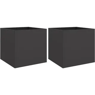 2er Set Blumentopf aus Metall, Outdoor Balkon Blumenkübel Pflanzkübel Blumenkasten Moderner Hochbeet Pflanzkasten für Haus und Garten, Schwarz 49x47x46 cm Kaltgewalzter Stahl
