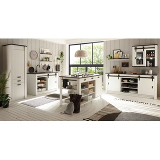Küche mit Kochinsel "Stove" in weiß Pinie Küchenschrank Set 7-teilig