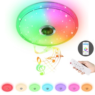 LZQ LED RGB Deckenleuchte Dimmbar mit Bluetooth Lautsprecher, LED Deckenlampe mit Fernbedienung oder APP-Steuerung, RGB Farbwechsel, Musikwiedergab...