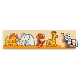 DJECO Steckpuzzle Greifpuzzle aus Holz mit 5 Tieren, Puzzleteile