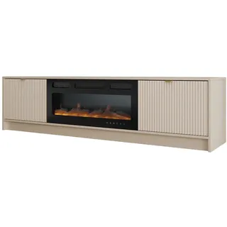 MIRJAN24 TV-Schrank Tireno mit Kamin (mit zwei Drehtüren) Realistische LED-Flamme, Gasdruckfeder beige