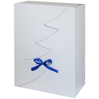 Premium Weißer Weihnachtsbaum Geschenkbox – 12 Stk – 35x25x15 cm | Eingetragenes EU-Design | Satinband | Nachhaltige Verpackungslösung