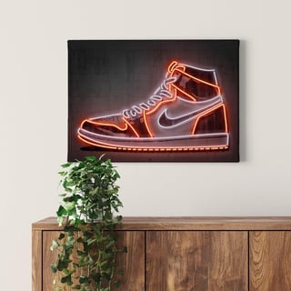 Leinwandbild Sneaker - Kunstdruck schwarz rot - 70x50 cm Querformat - Wanddekoration Jugendzimmer - Bild auf Keilrahmen